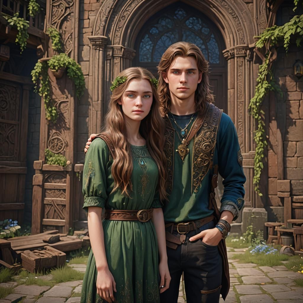 Boy and Girl in Detailed Matte Painting Style