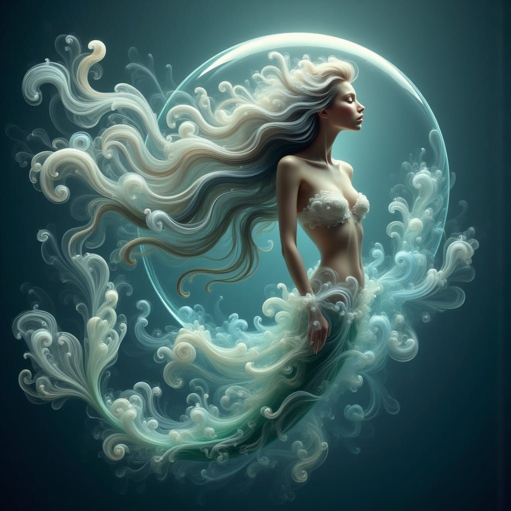 Ethereal Mermaid in Iridescent Bubble, Vintage Film Aestheti...