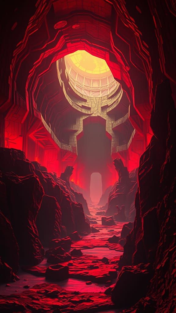 Retro-Futuristic Abyss Aglow with Saturated Light