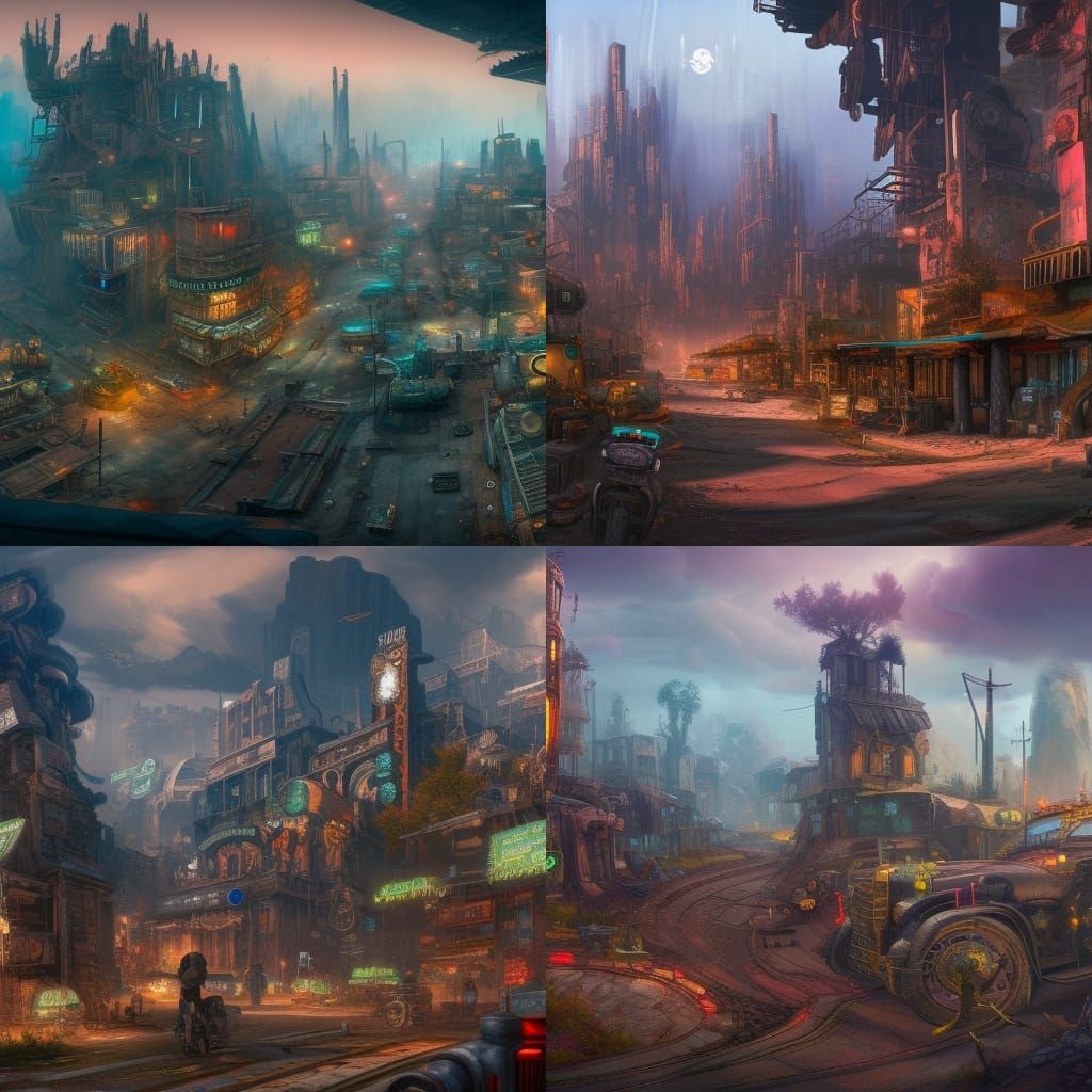 Cyberpunk Biker Gang in Ghost Town Panorama