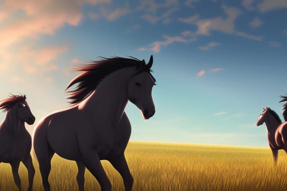 Horses Running at Twilight: Anime Key Visual