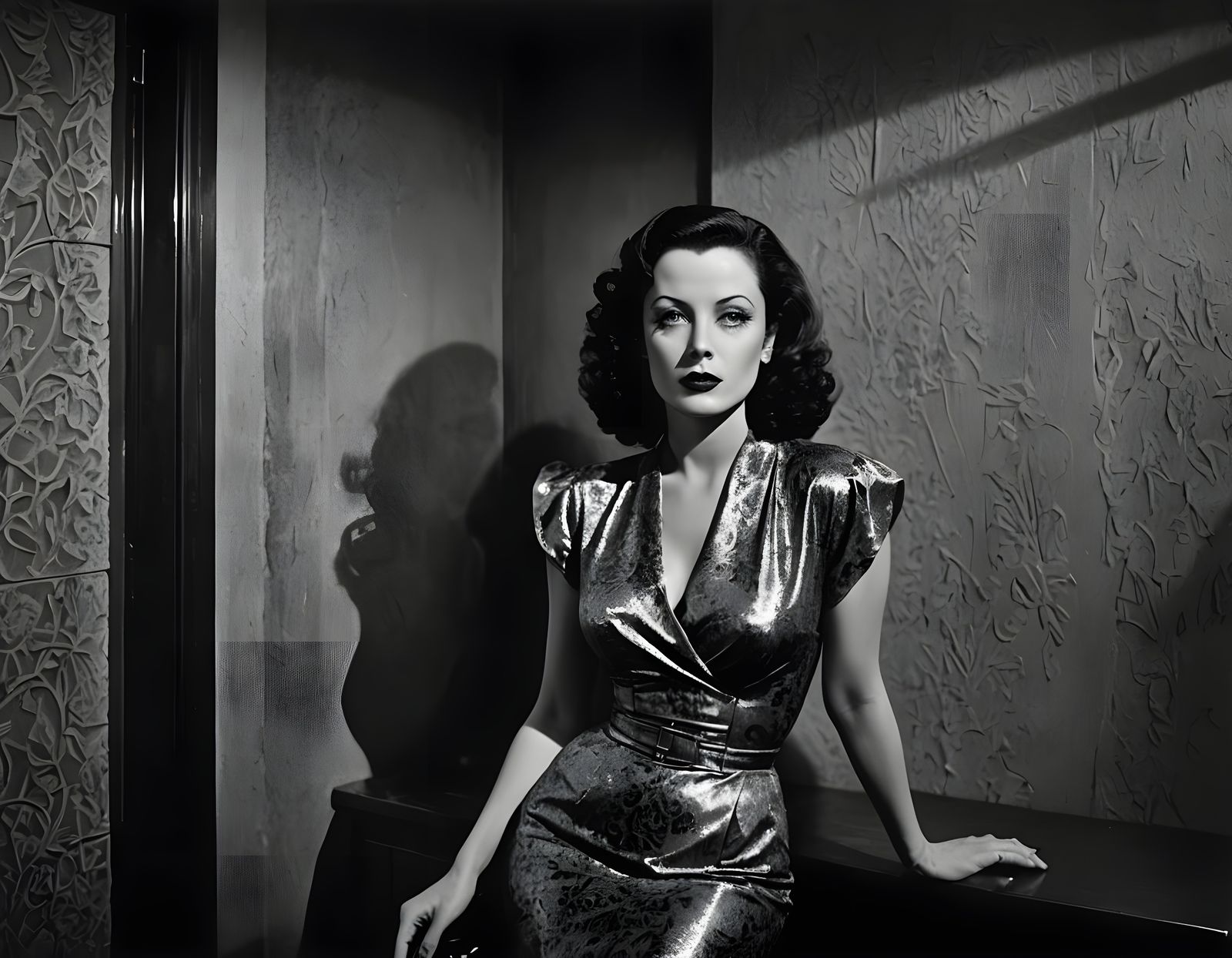 Hedy Lamarr Portrait in Film Noir Style