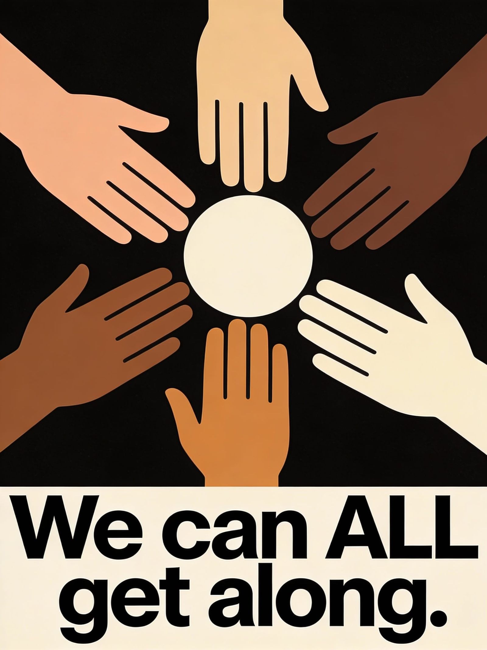 Bauhaus Style Poster of Diverse Hands Uniting
