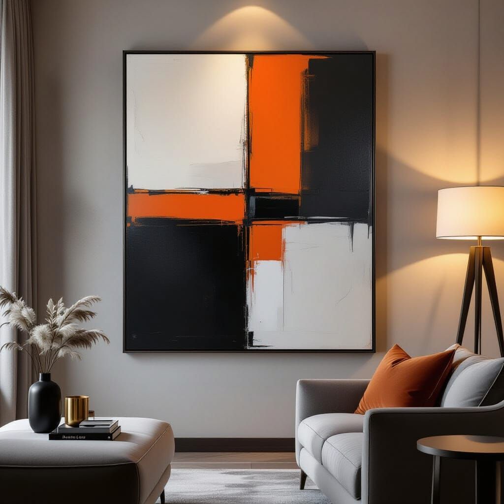 Vibrant Abstract Painting in Luxurious Living Room