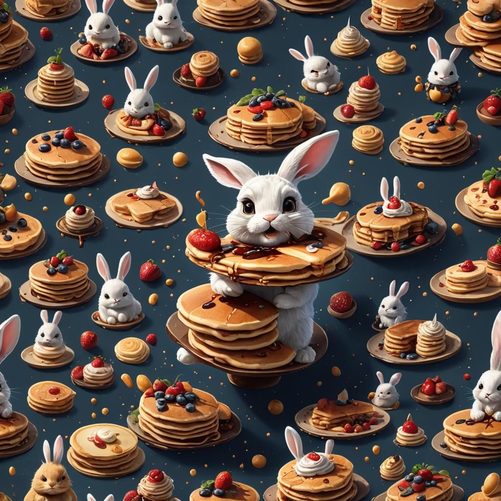 Tiny Bunny Eats Huge Pancake: Detailed Matte Painting