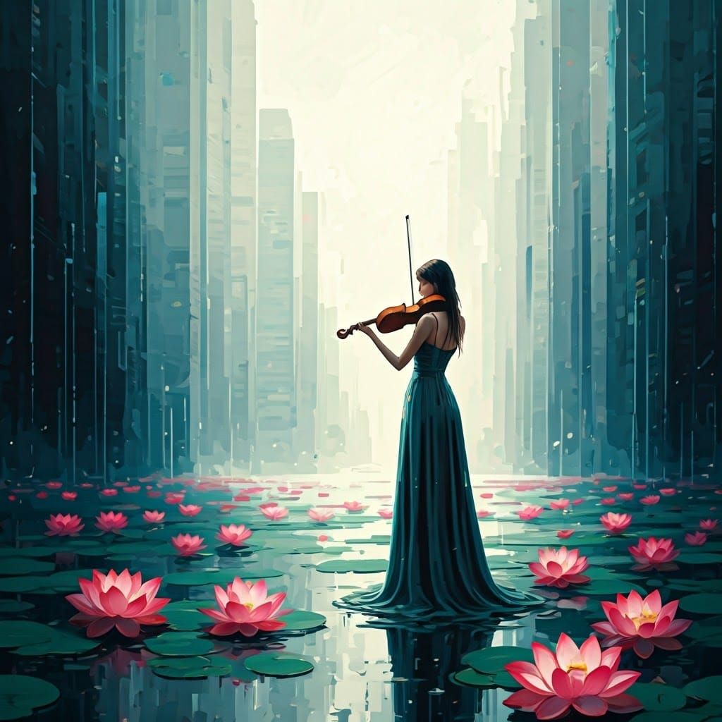 Woman Playing Violin in Graffiti Art Style