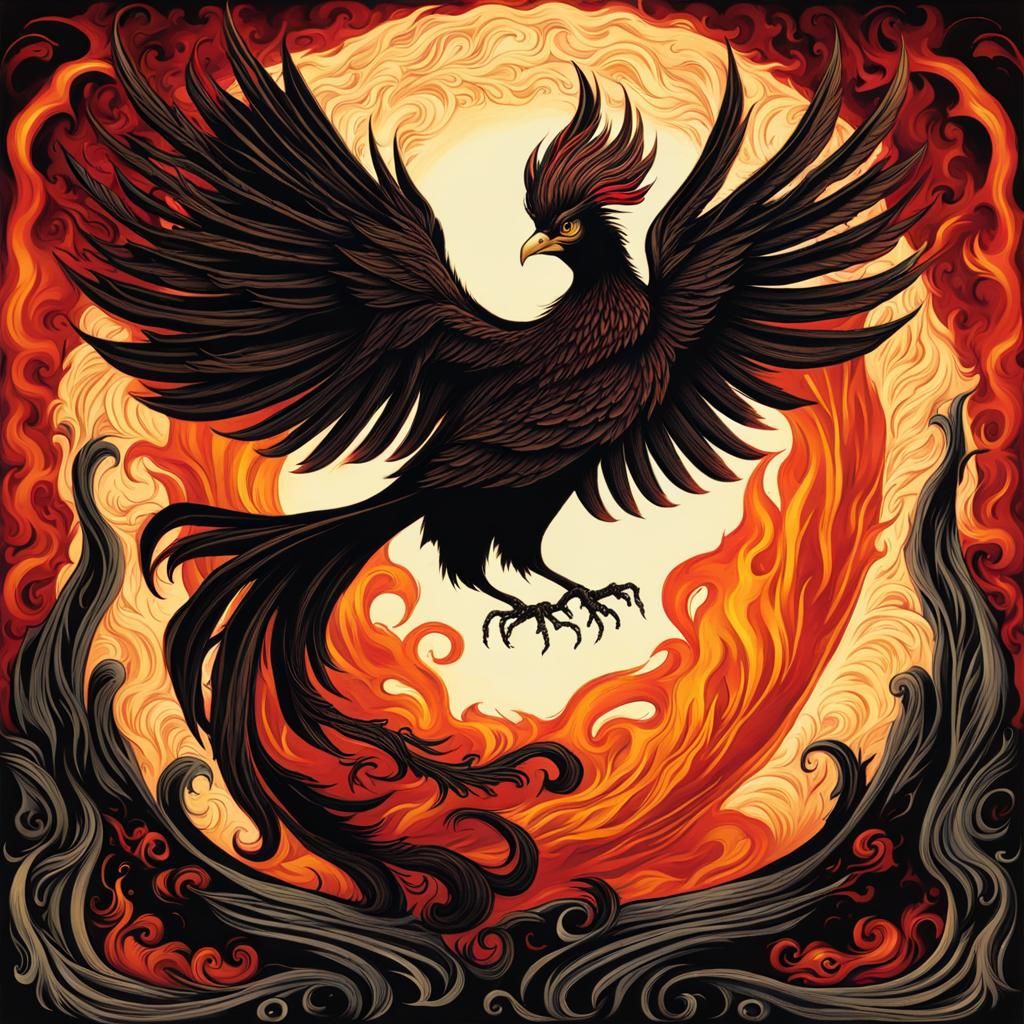 Phoenix Rising in Gothic Style