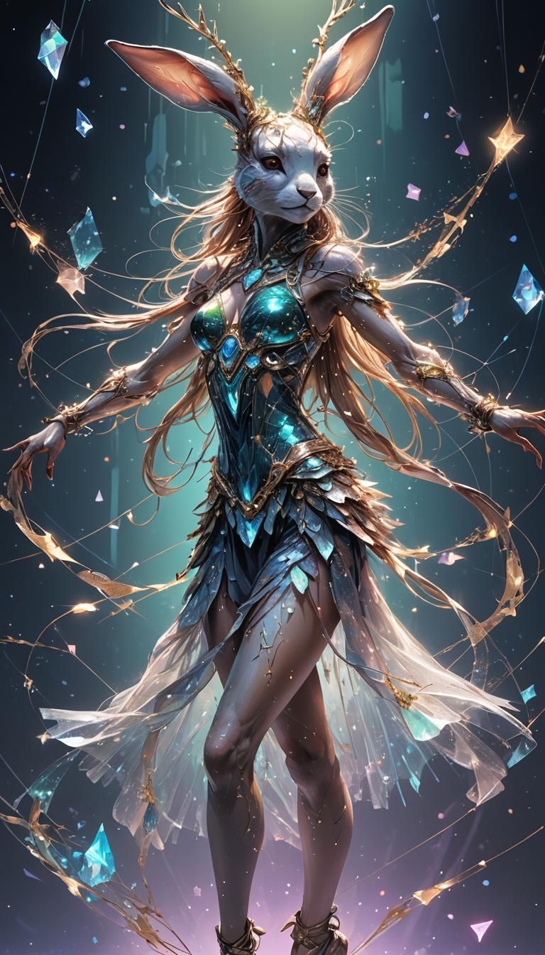 Cyber Rabbit Ballerina in Iridescent Fantasy Art