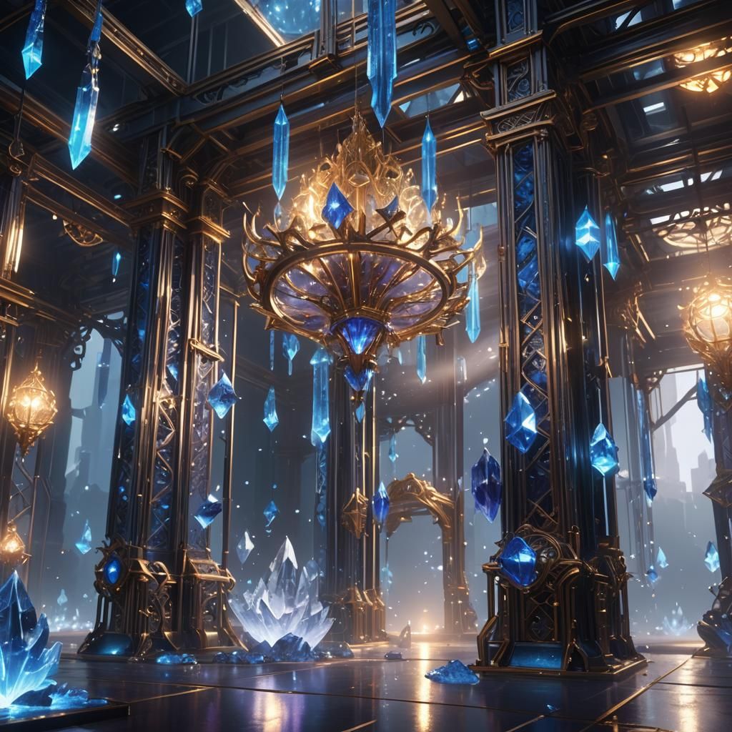 Ethereal Blue Crystals in Steel, Digital Art