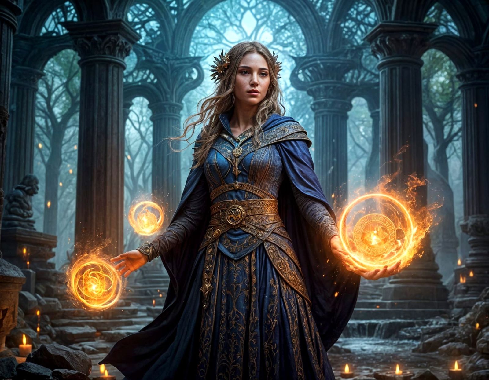 Ethereal Elemental Sorceress in Vibrant Fantasy Realm