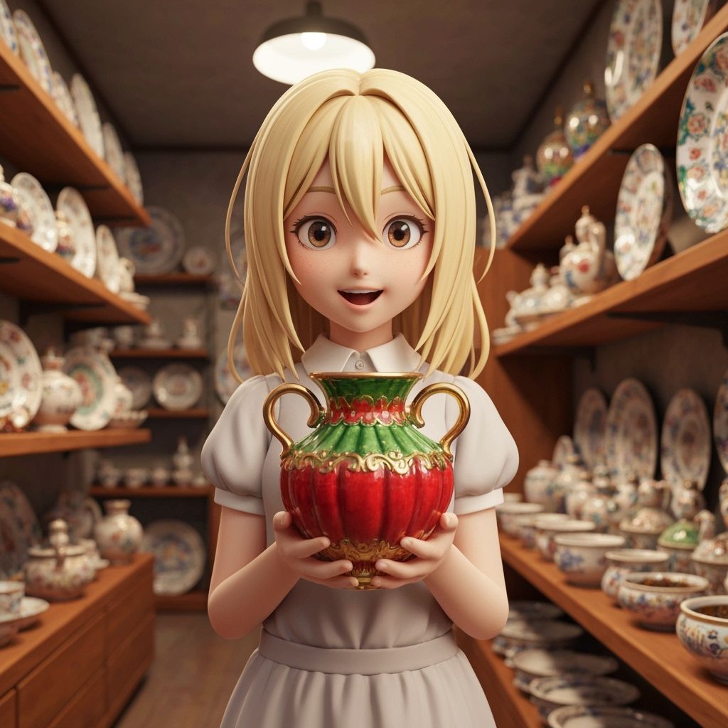 Girl Holds Capodimonte Ceramic in Italian Shop