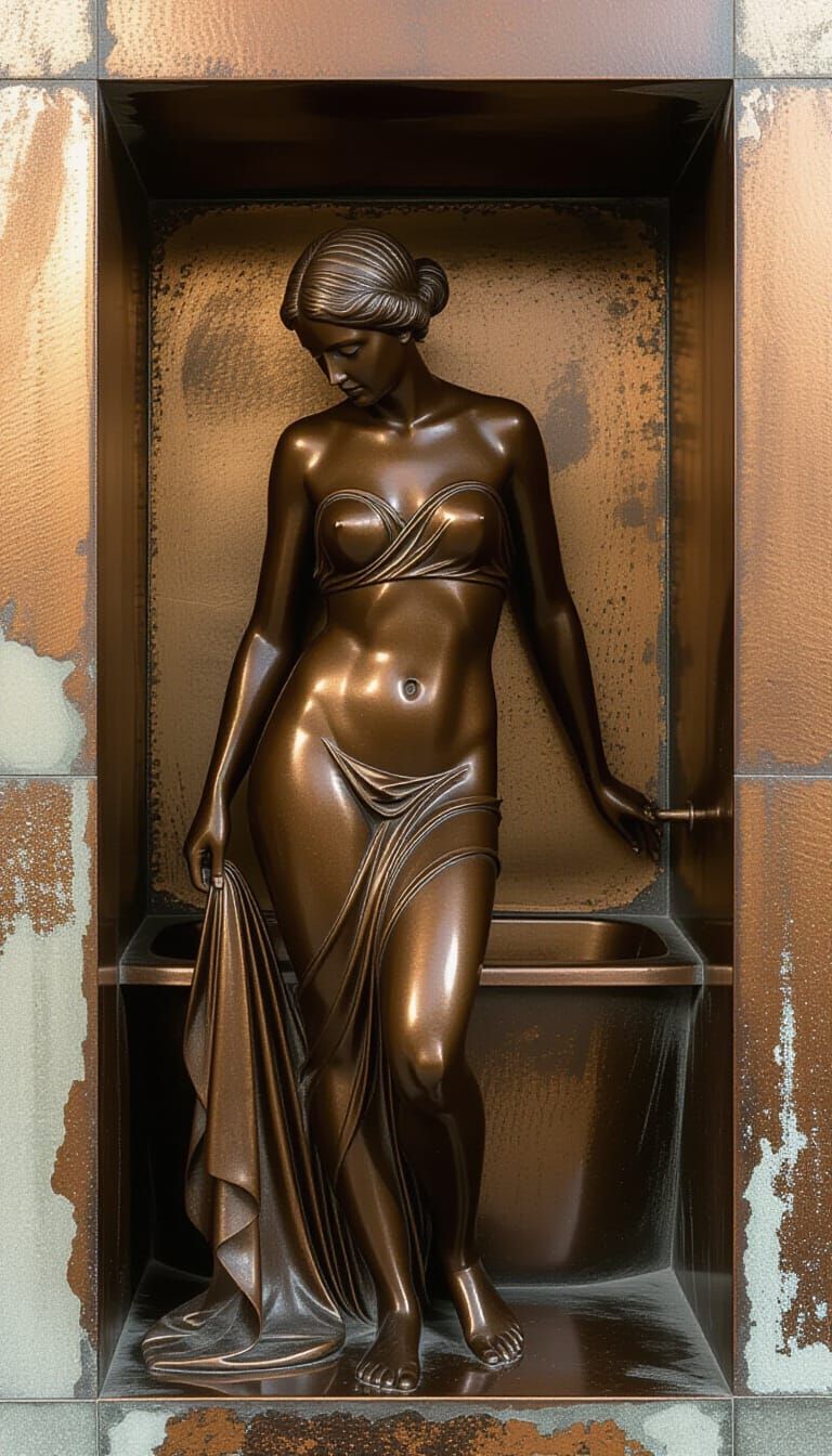 Bronze Statue of Introspective Woman in Alcove