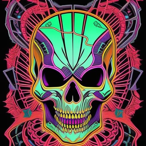 Neon Skull Design in Comic Book Art Style