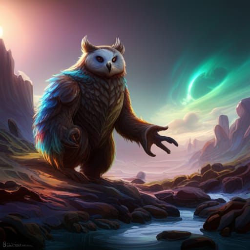 Peacock Owlbear Fantasy Concept Art