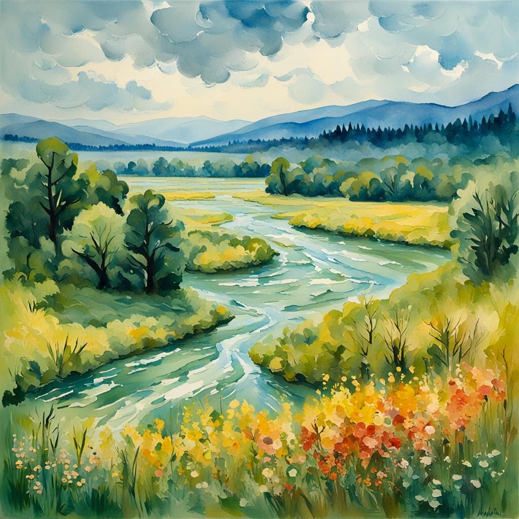 Danube River: Gouache Impressionist Masterpiece