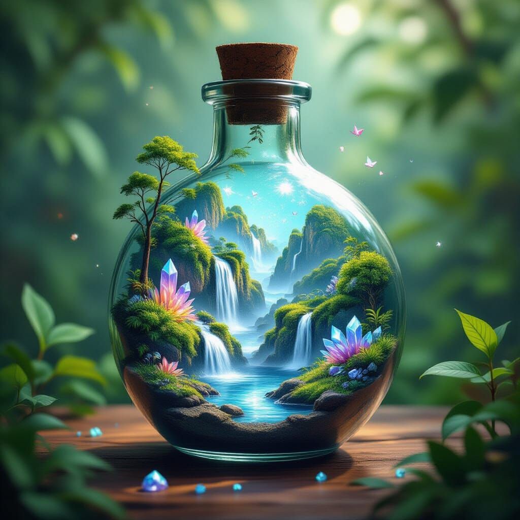 Miniature World in a Bottle: Impressionist Gouache Painting