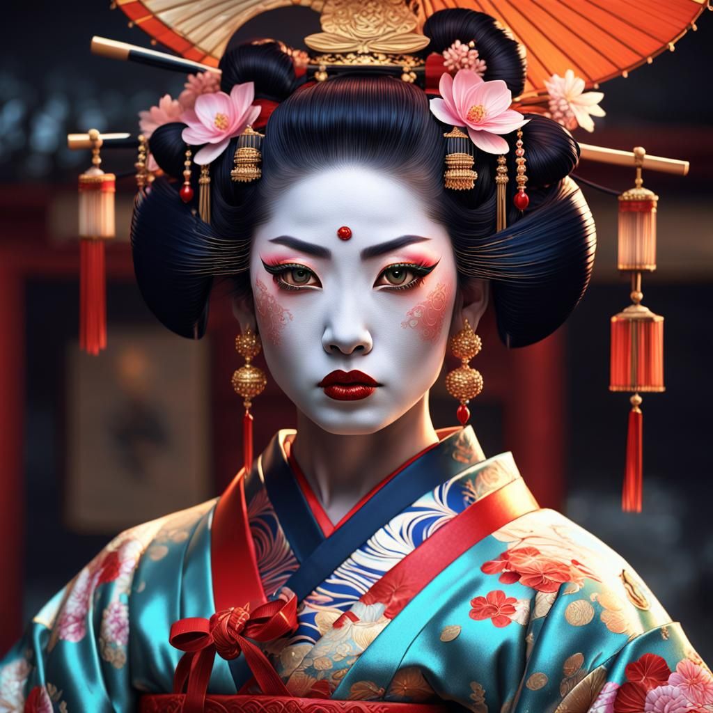 Geisha Portrait in Asian Haute Couture Style