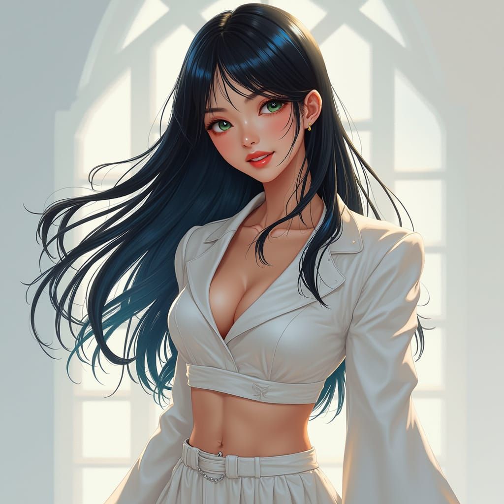 Glamorous Japanese Woman in 3D Digital Art Style