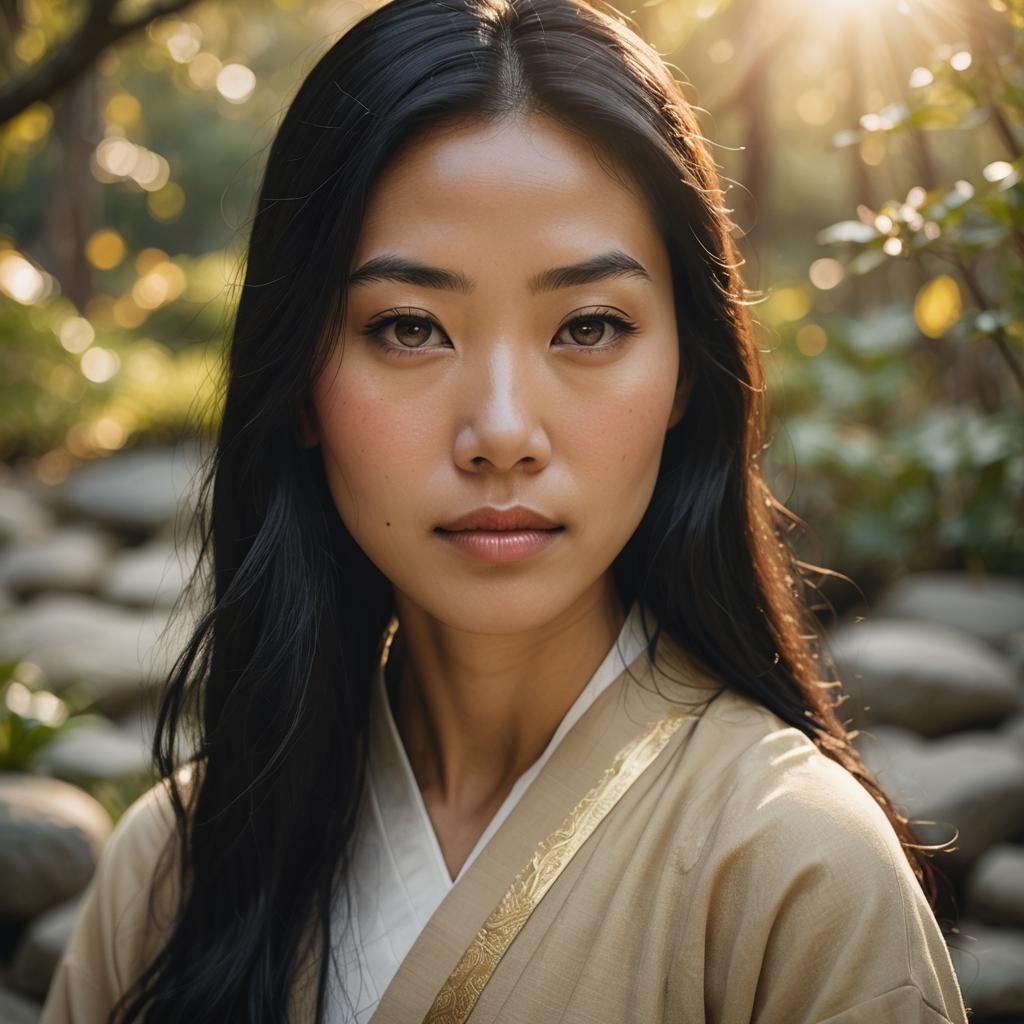 Zen Garden Portrait of Asian Girl in Pastel Colors