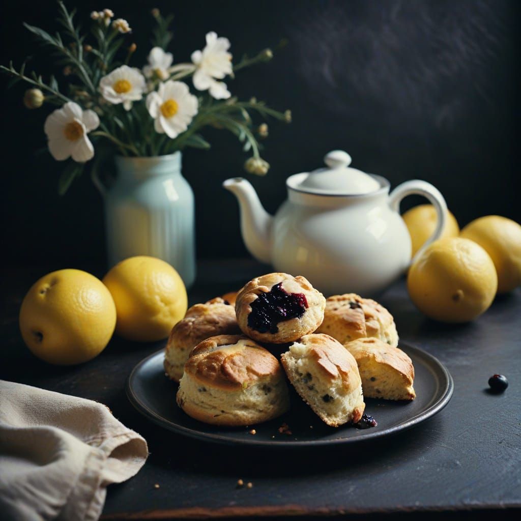 Surreal Scone Still Life in Film Noir Style
