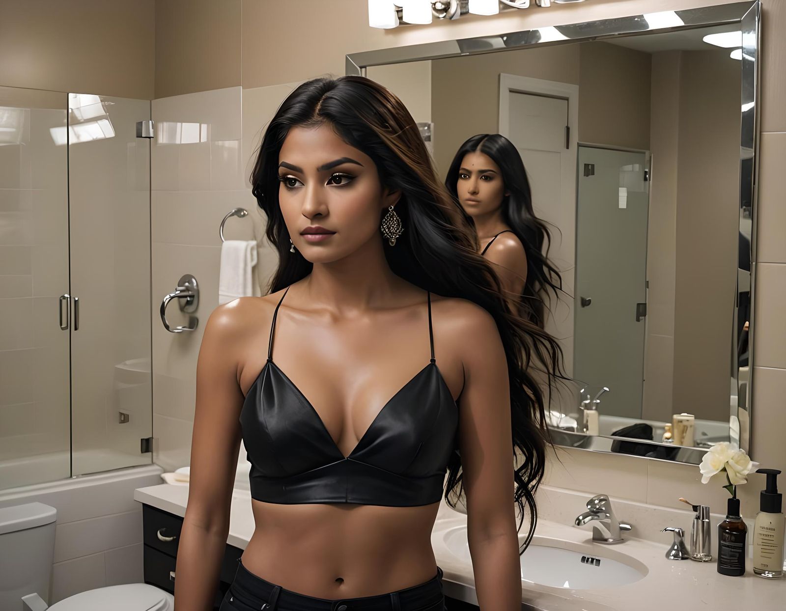 Portrait of a Latina Woman with Sleek Raven Hair
