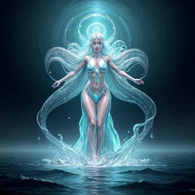 Water Elemental Woman Rises From Lake