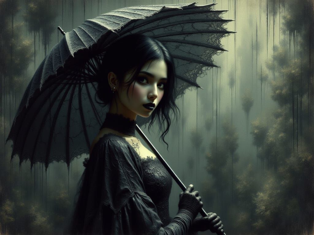 Wednesday Addams Portrait in Impasto Oil Painting Style