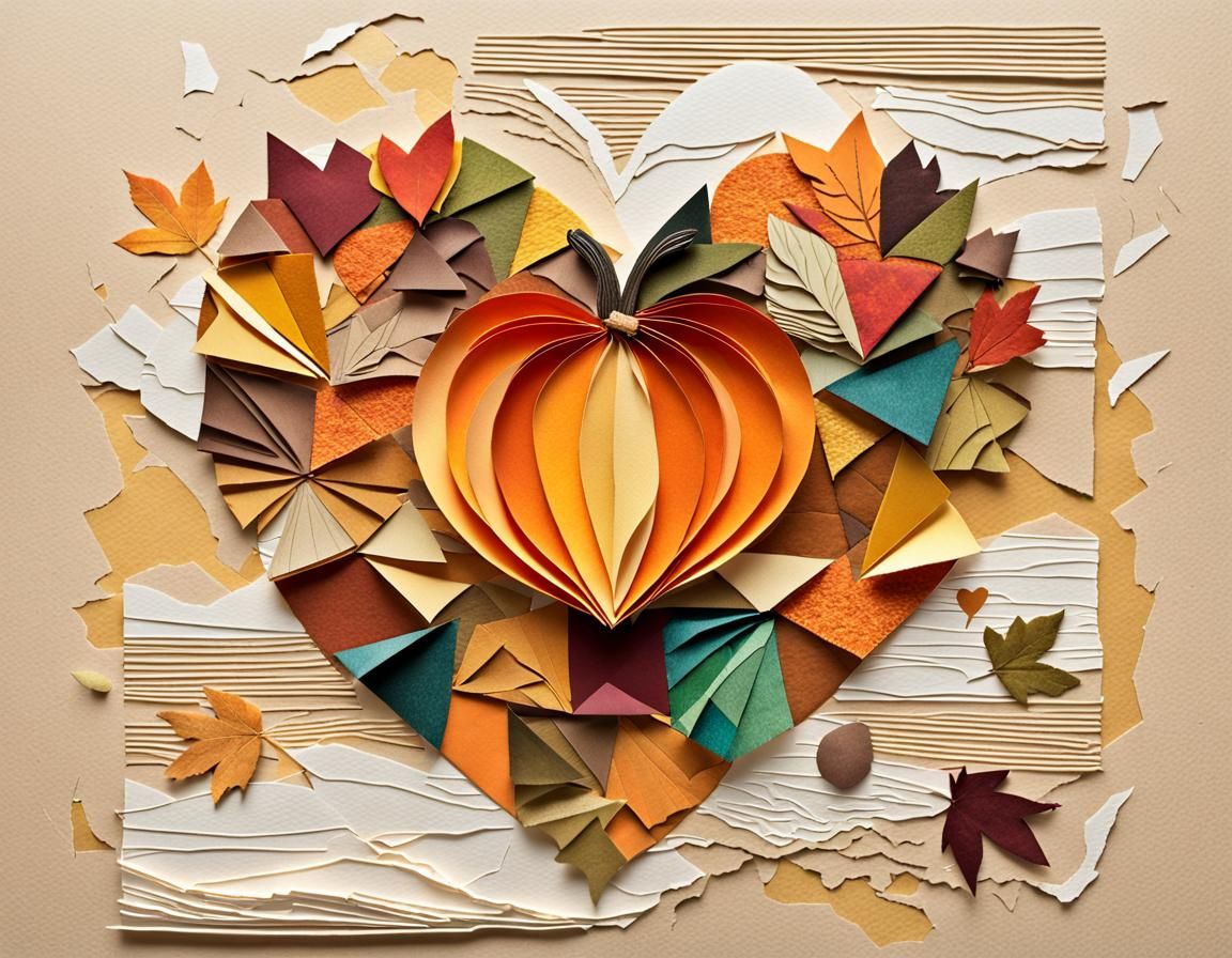 Autumn Pumpkin Heart: A Whimsical Paper Collage