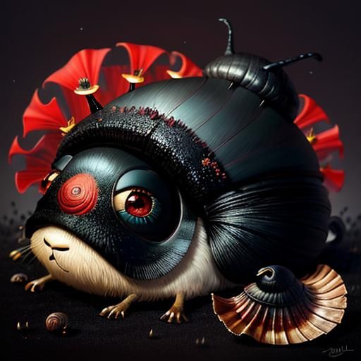 Whimsical Black Fur Creature in Surrealist 3D Style