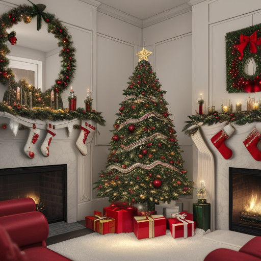 Vibrant Christmas Tree in a Cozy Red Living Room