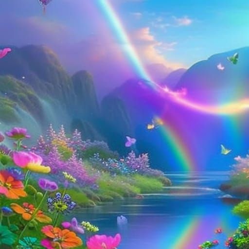 Ethereal Rainbow holographic flowers with rainbow butterflies& ethereal vibes& magical vibes& fantasy vibes& rainbow vib...