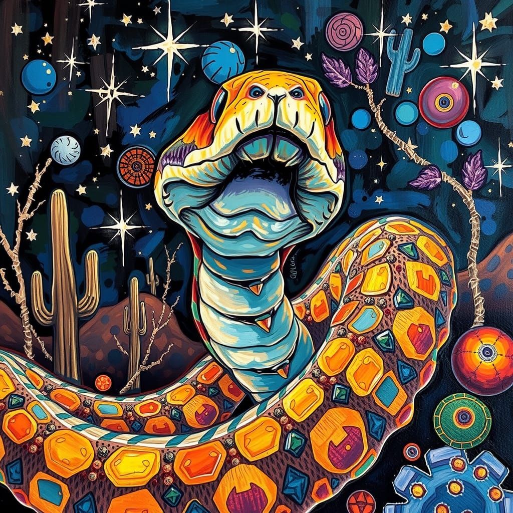 Rattlesnake Portrait in Impasto Oil Paint Style