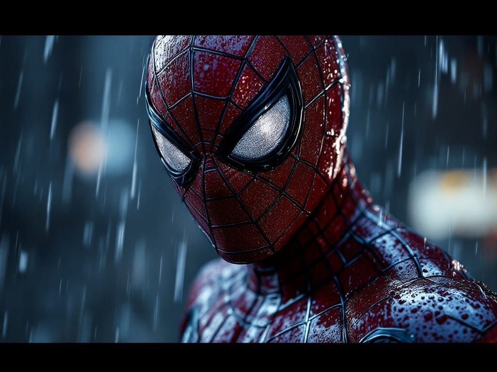 Vigilante Superhero in Weathered Suit, Centered Portrait