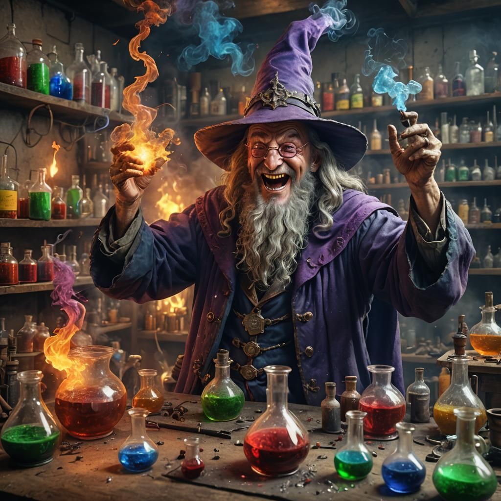 Evil Wizard's Colorful Potion Laboratory in HDR