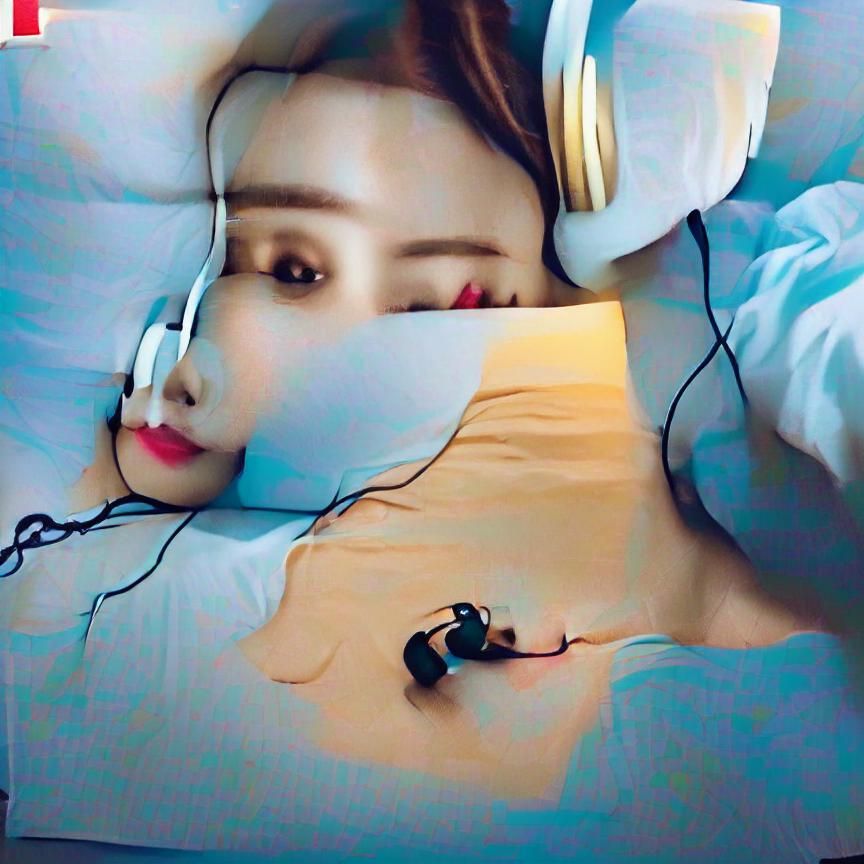 Person on Bed with Headphones Lost in Thought