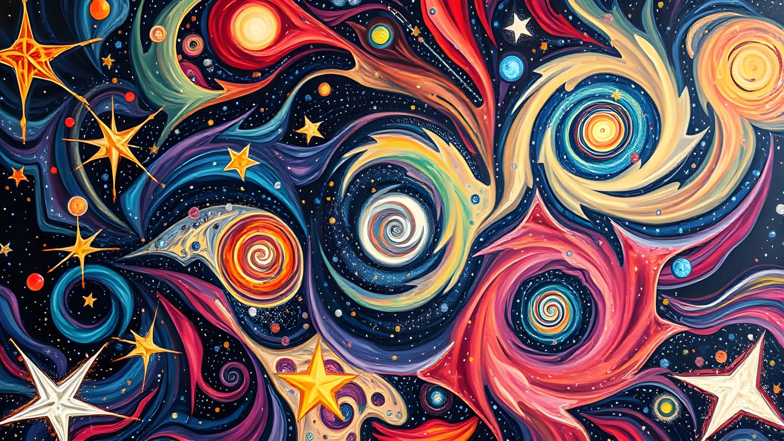 Psychedelic Star Vortexes: Abstract Oil Painting