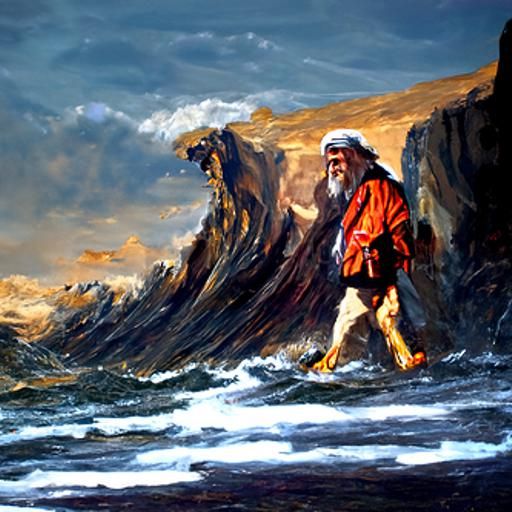 Moses Parting the Sea: Oil Painting