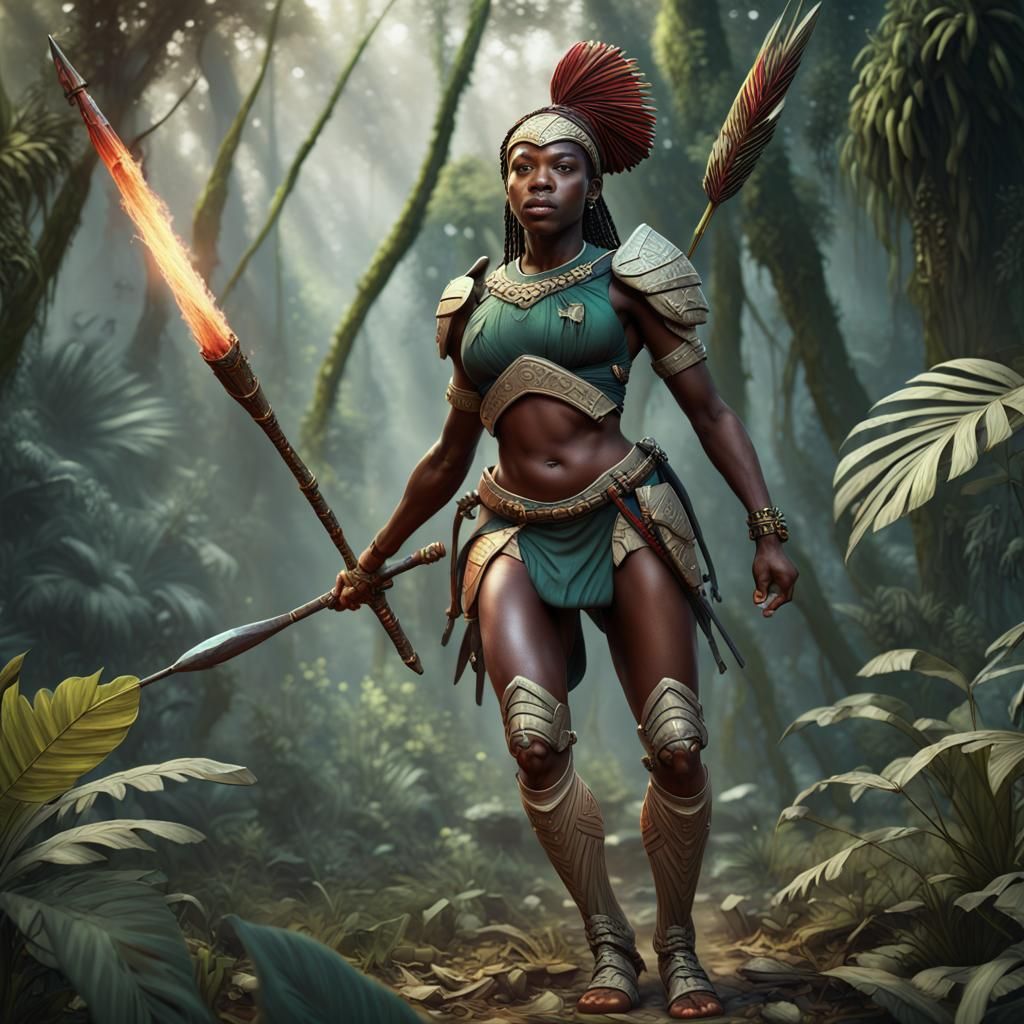 Victorious Nigerian Warrior in Jungle, Digital Art