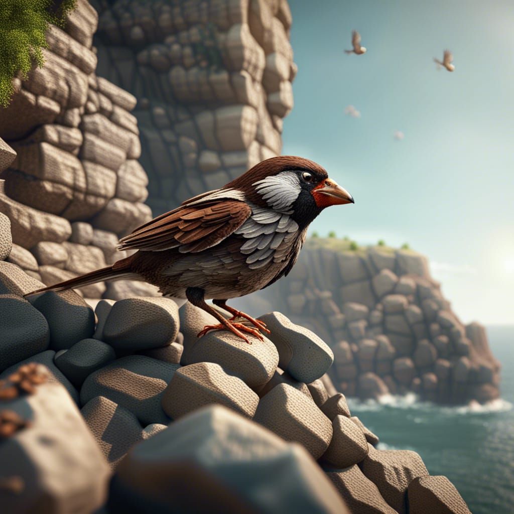 Dramatic Hawk Pursues Sparrow by Rocky Coast