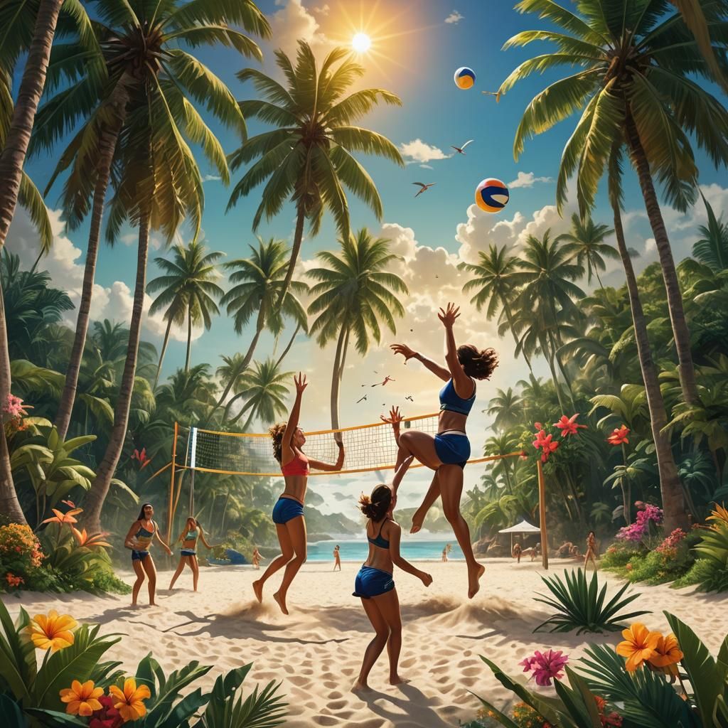 Tropical Beach Volleyball in Golden Light