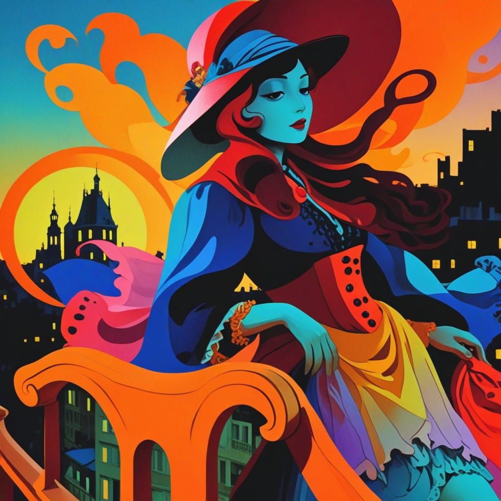 Mysterious Saltimbanque in Moonlit 19th-Century Parisian Cit...