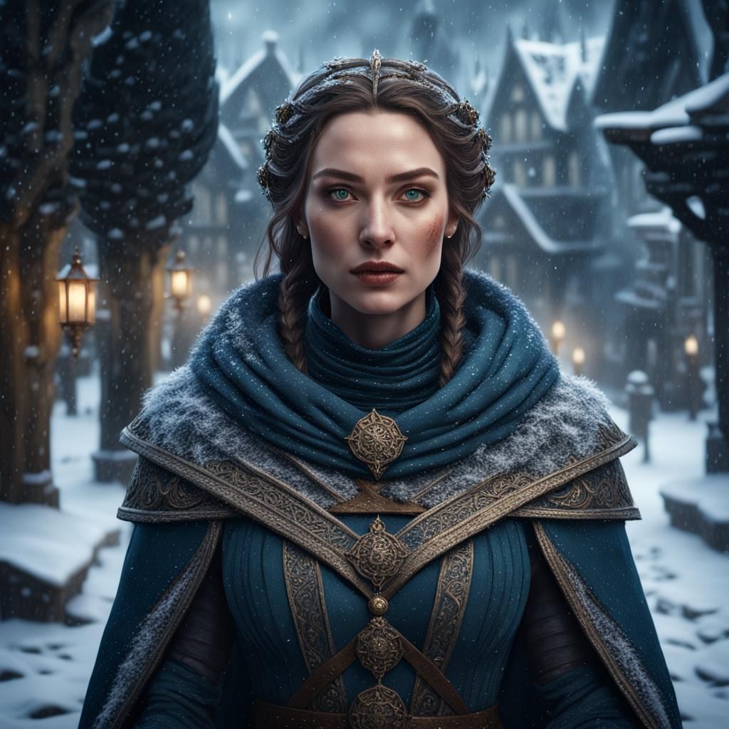 Medieval Woman in Snowstorm: Fantasy Art