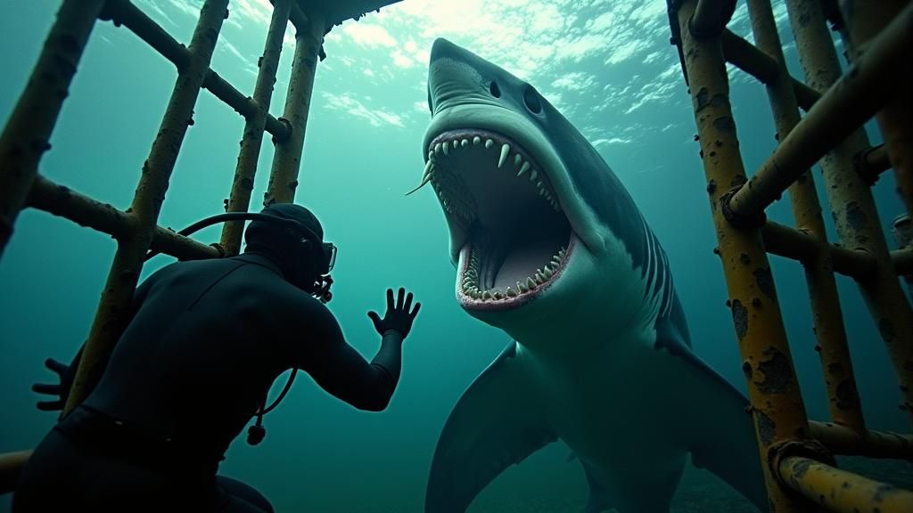 Great White Shark Attacks Scuba Diver Cage