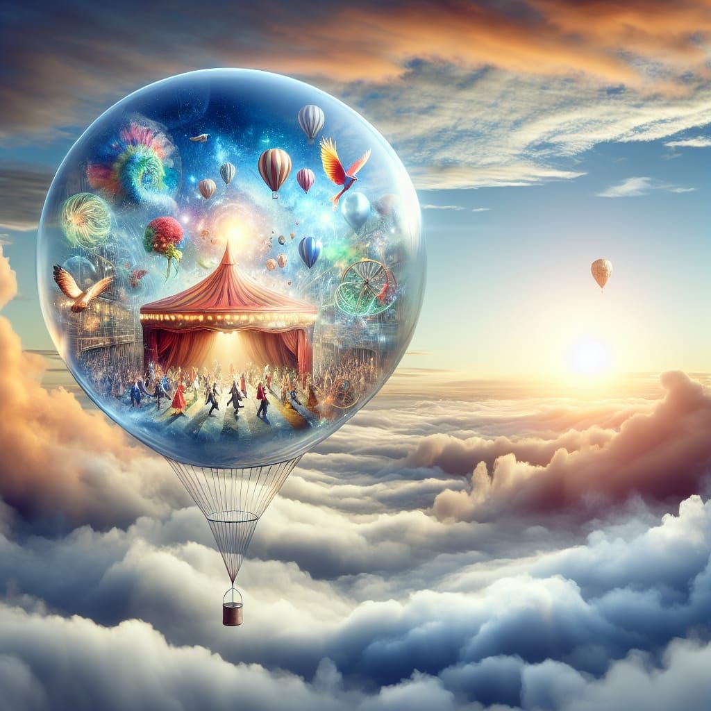 Transparent Balloon with Circus in Hyper-Photorealistic Styl...