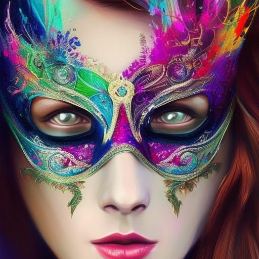 Girl in Magical Masquerade Mask, Detailed Art