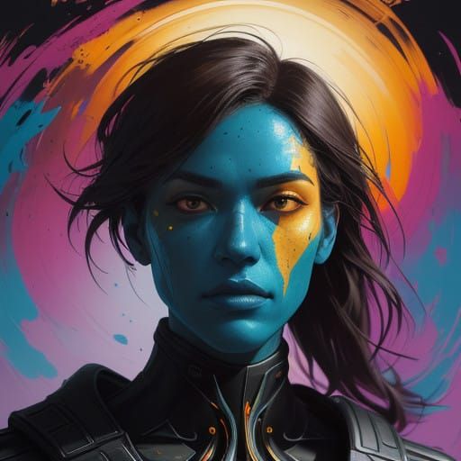 Surreal Portrait with Intricate Details in Vibrant Backgroun...