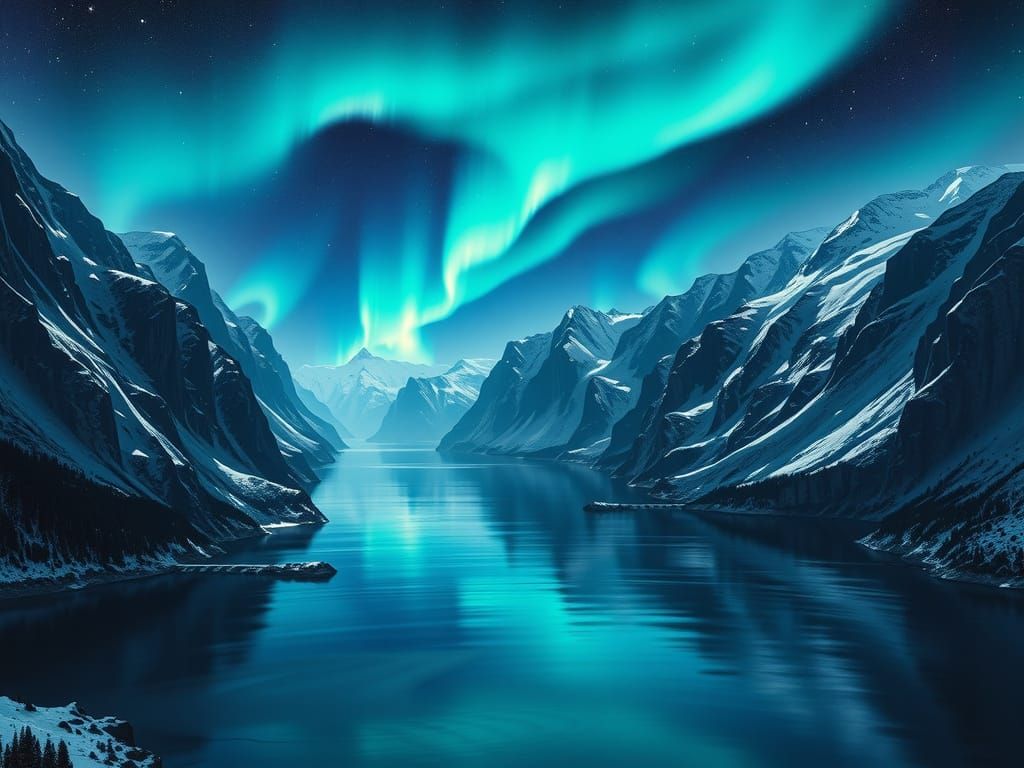 Tranquil Norwegian Fjord Under Aurora Borealis