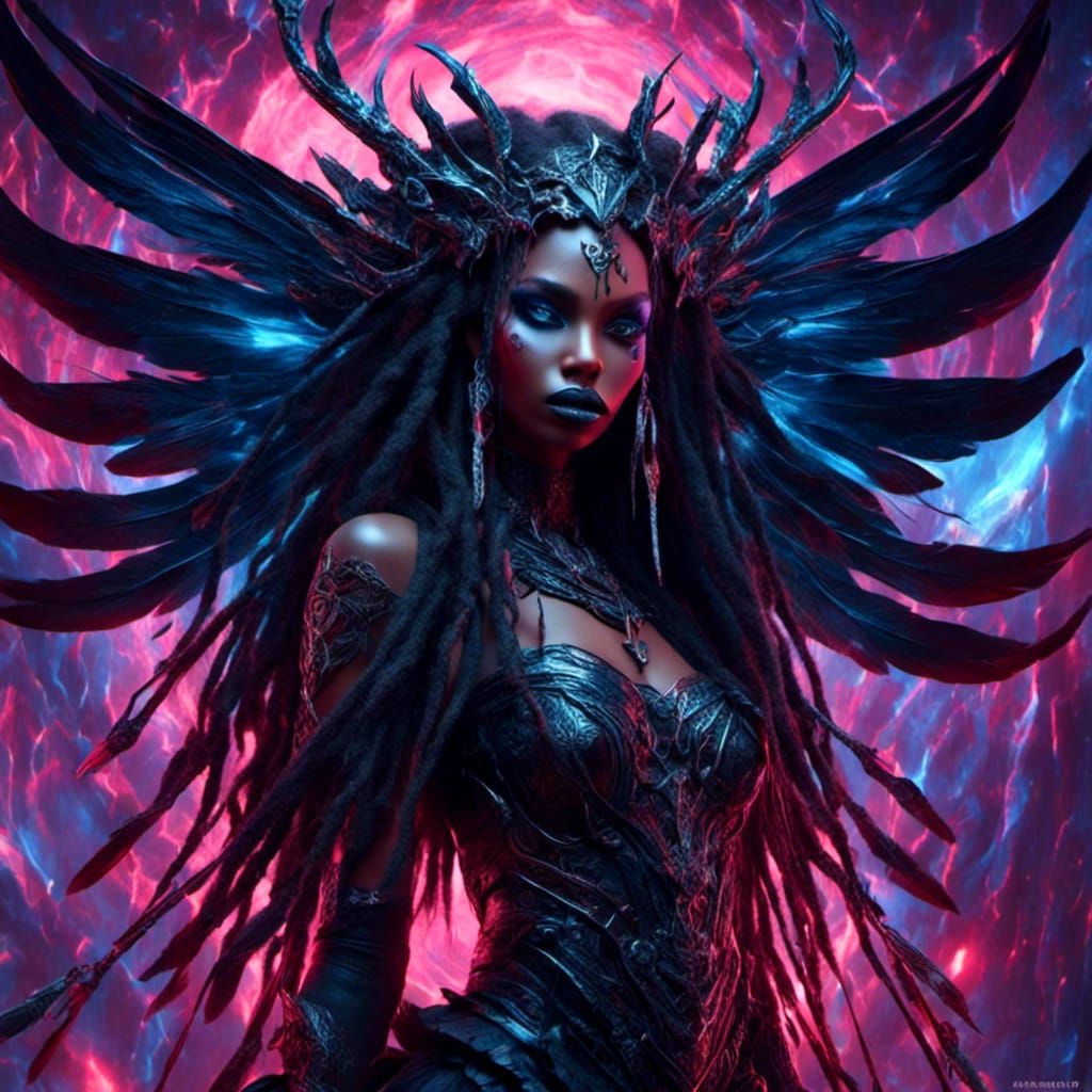 Beautiful Black Goddess in Dungeon, Astral Illustration