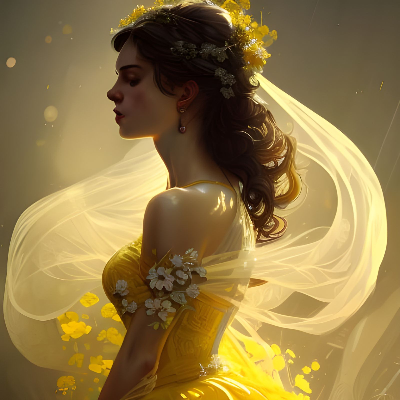 Beautiful Bride in Yellow Wedding Dress Portrait
