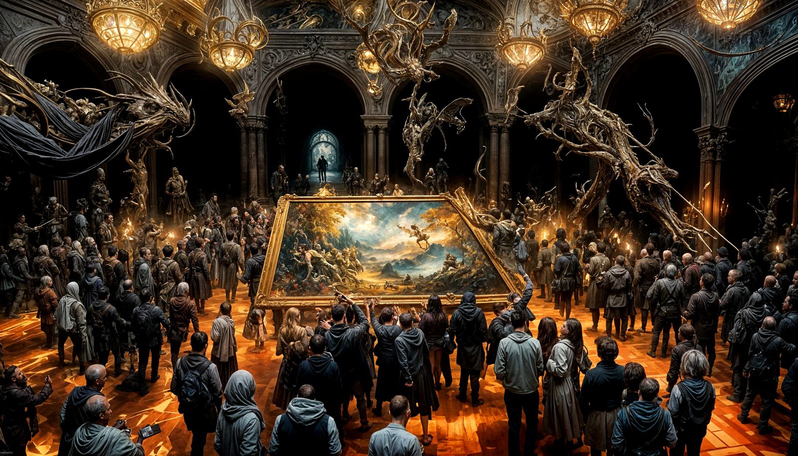 Glittering Museum Party in Dark Fantasy Style